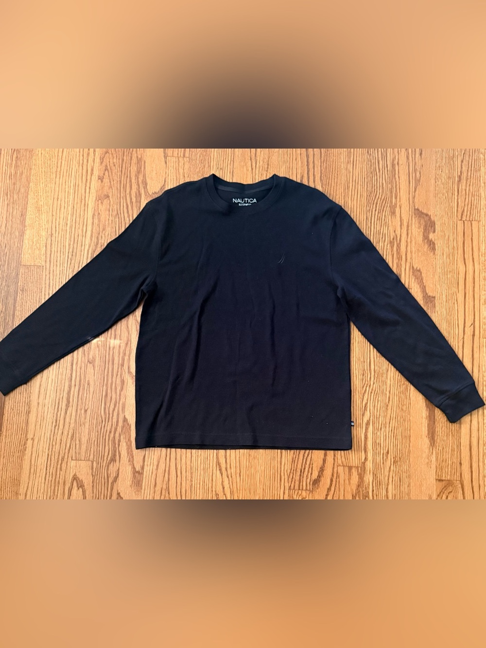 Nautica Men's Sleep Shirt L Black Long Sleeve Waffle Knit